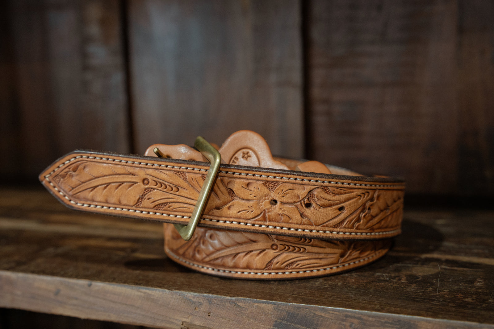 Saddle Tan Floral Belt