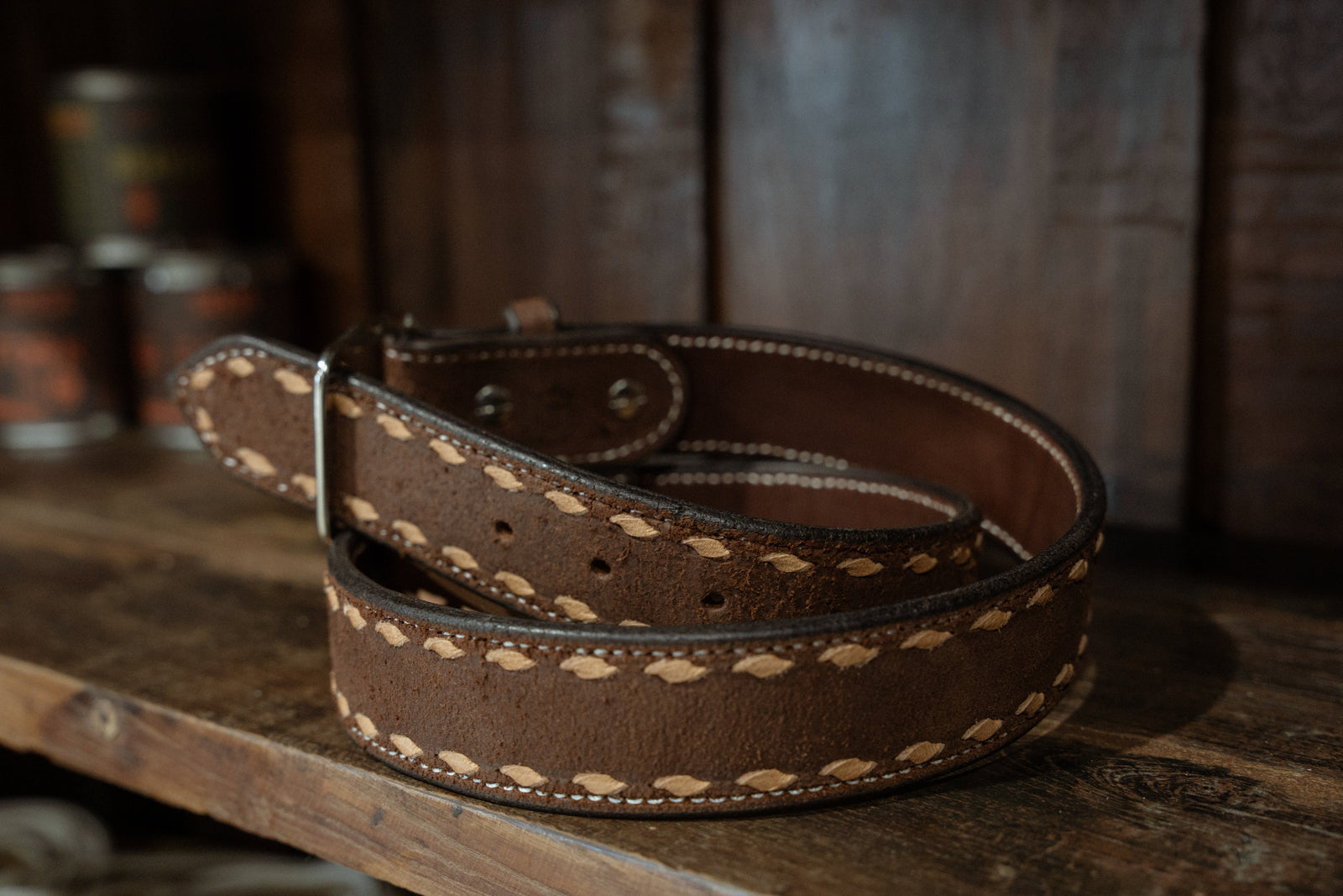 Chocolate Roughout Buckstitch Belt
